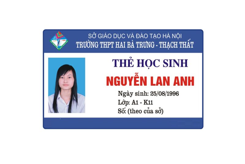 mẫu thẻ học sinh nữ cấp 3 trường hai bà trưng