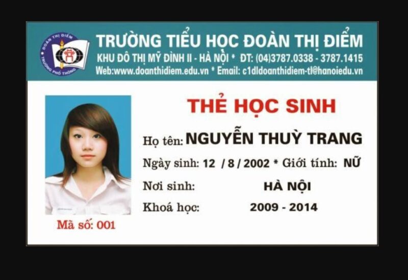mẫu thẻ học sinh nữ tiểu học