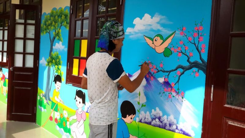 Tranh tường mầm non đẹp trời xanh