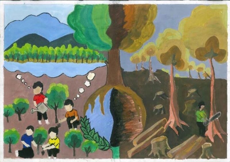 Tranh vẽ bảo vệ môi trường chặt phá rừng sẽ mất đất sinh hoạt