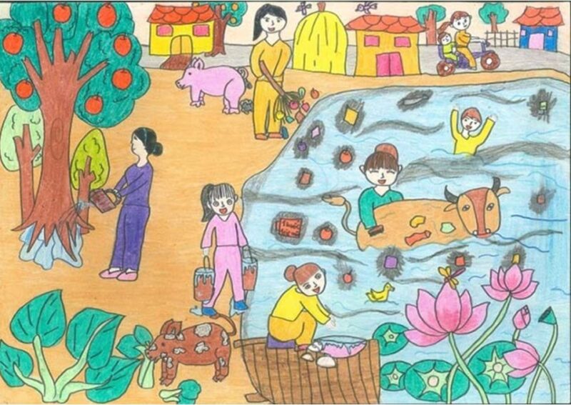 Tranh vẽ bảo vệ môi trường không nên chăn nuôi gia súc bừa bãi