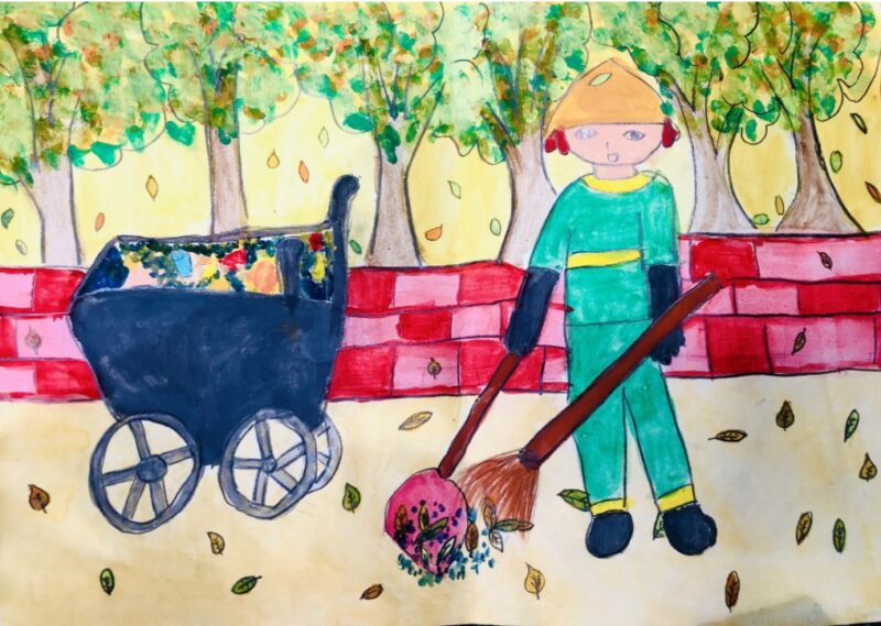 Tranh vẽ bảo vệ môi trường nét đẹp cô lao công