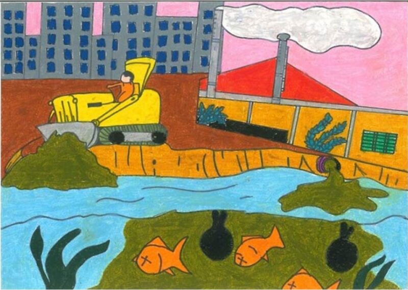 Tranh vẽ bảo vệ môi trường thi công thải đổ ra sông