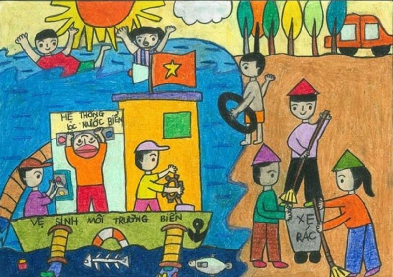 Tranh vẽ bảo vệ môi trường xử lý nước biển