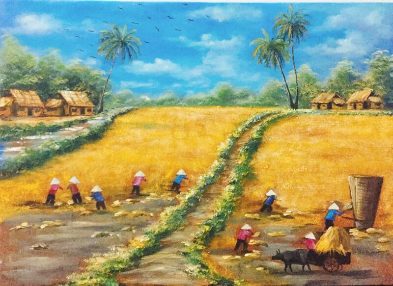 Tranh vẽ đề tài gặt lúa từ họa sĩ giỏi