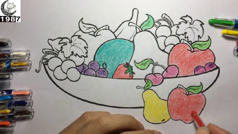 Tranh vẽ đề tài hoa quả bốn mùa tô màu sáp