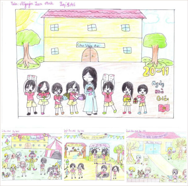 Tranh vẽ đề tài học tập cùng cô giáo