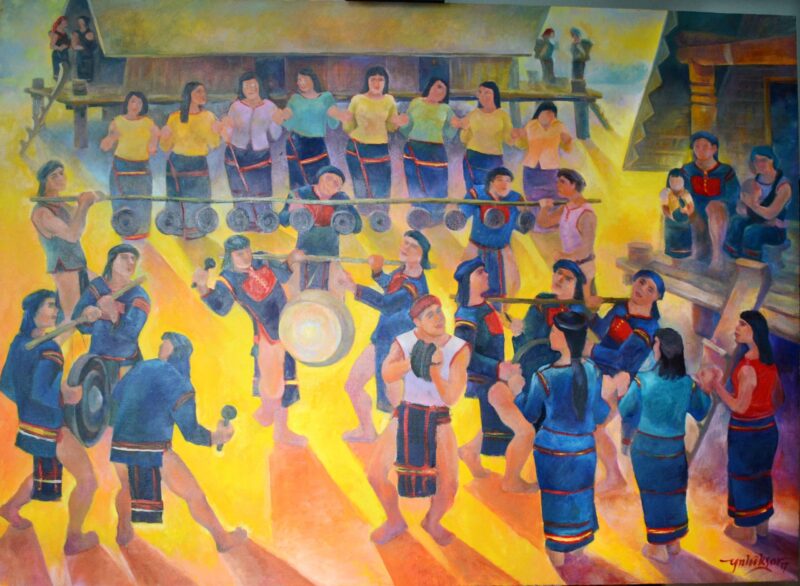 Tranh vẽ đề tài lễ hội cồng chiêng