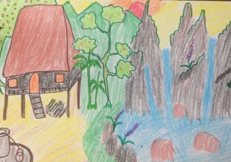 Tranh vẽ đề tài quê hương nhà sàn