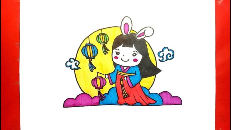 Tranh vẽ đề tài trung thu chị thỏ ngọc