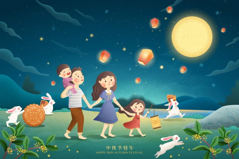 Tranh vẽ đề tài trung thu cùng gia đình