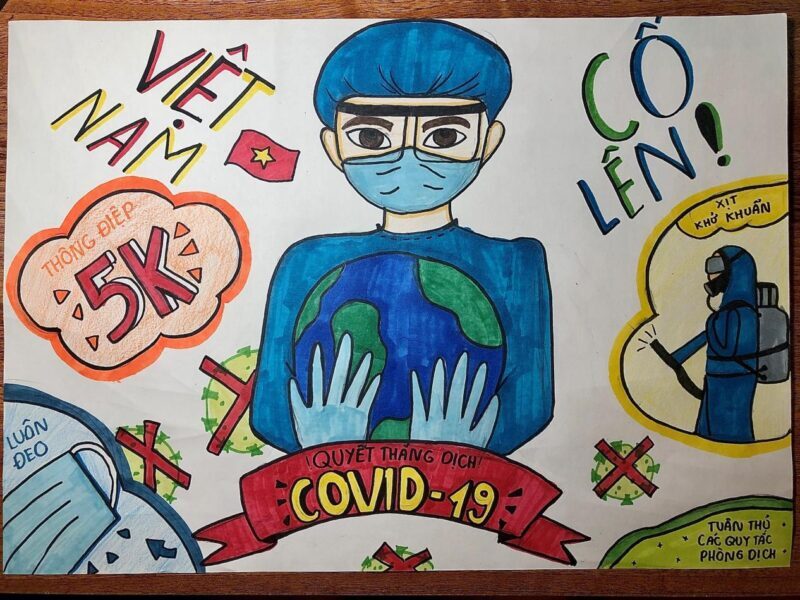 Tranh vẽ đề tài vững tin Việt Nam bác sĩ ôm trái đất