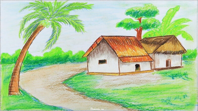 Tranh vẽ đẹp phong cảnh làng quê