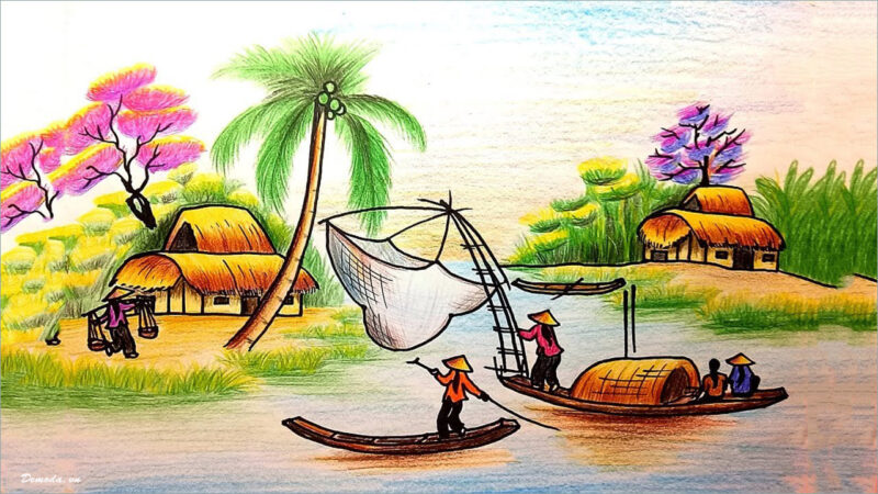 Tranh vẽ đẹp phong cảnh quê hương