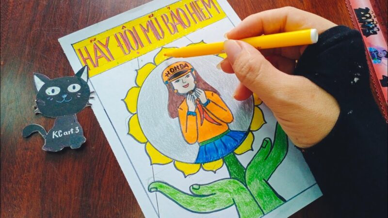 Tranh vẽ đội mũ xinh bảo vệ chúng mình hoa hướng dương