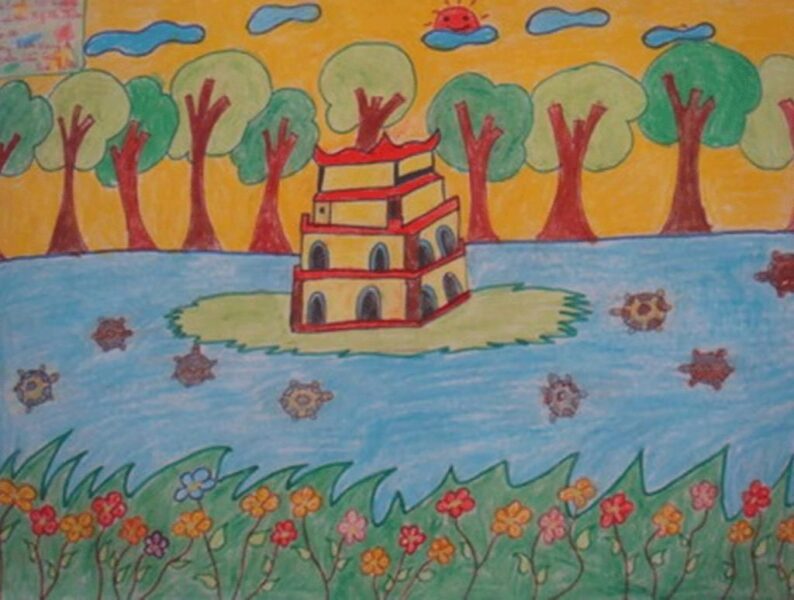 Tranh vẽ Hồ Gươm và rùa