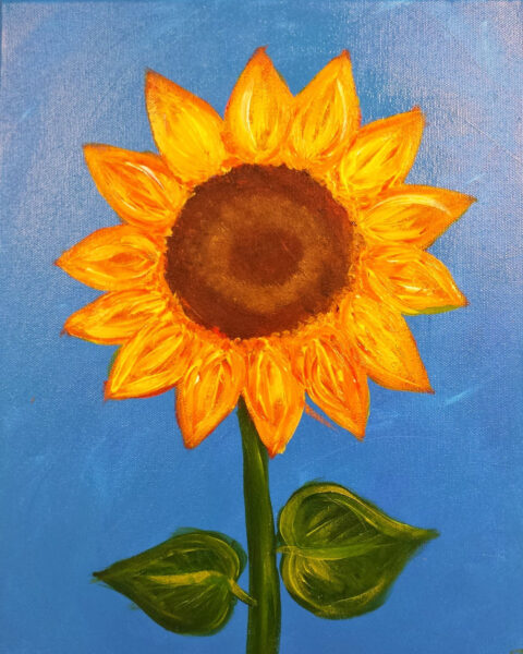 Tranh vẽ hoa hướng dương giữa bầu trời