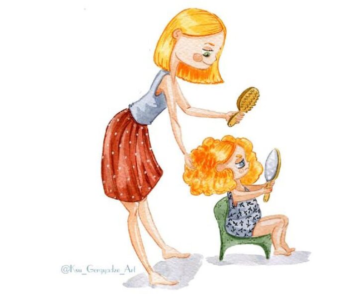 Tranh vẽ mẹ và con gái đáng yêu