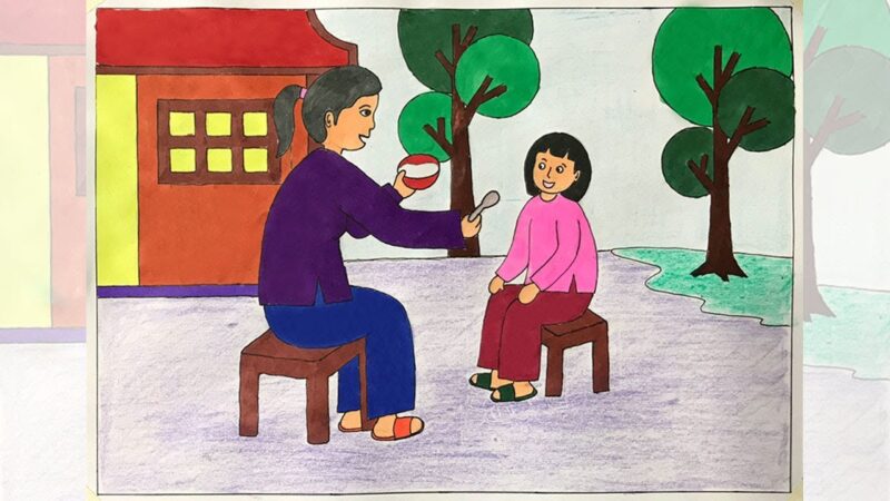 Tranh vẽ mẹ và con gái đẹp