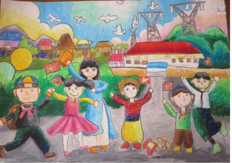 Tranh vẽ thành phố hòa bình - hòa bình trên đất nước em
