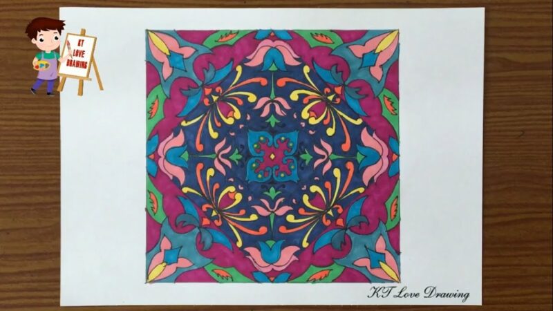 Tranh vẽ trang trí hình vuông màu hồng xanh