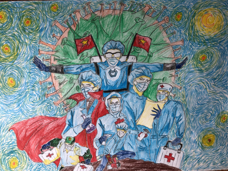 tranh vẽ về bác sĩ chống dịch bác sĩ là siêu anh hùng