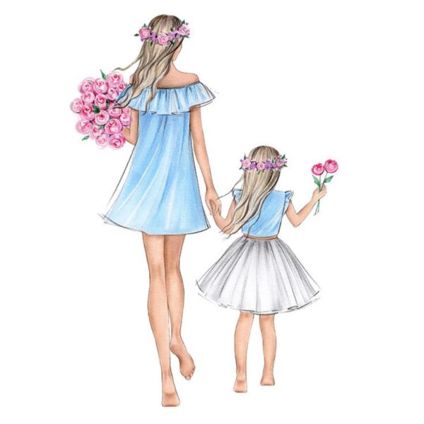 Vẽ mẹ và con gái đơn giản bộ đôi dễ thương