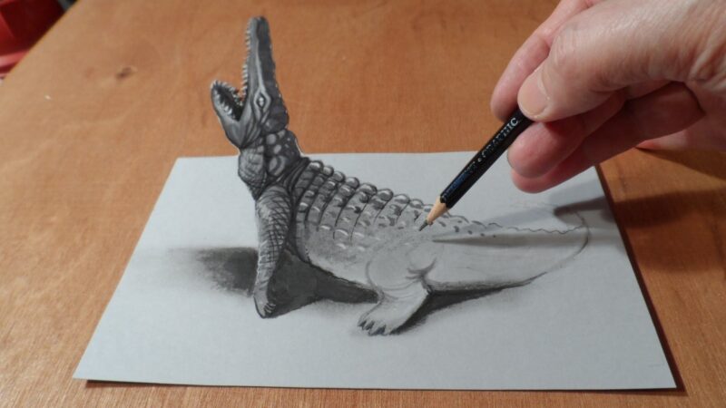 Vẽ tranh 3D con cá sấu