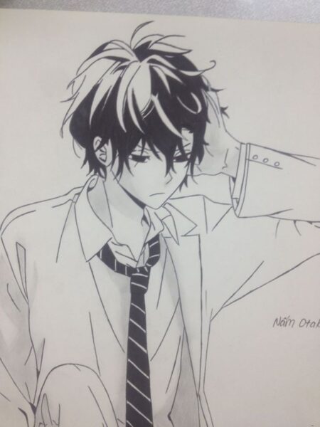 Vẽ tranh anime đẹp chàng trai gãi đầu