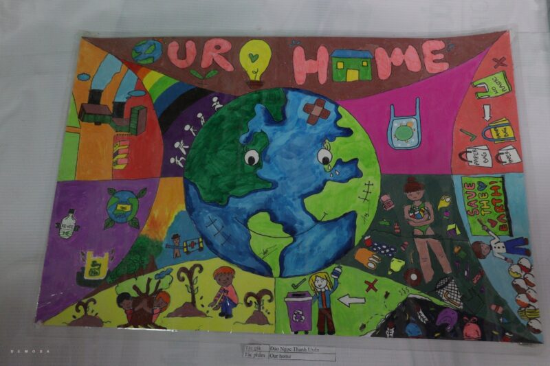 Vẽ tranh bảo vệ môi trường trái đất xanh, sạch, đẹp bằng giấy a3