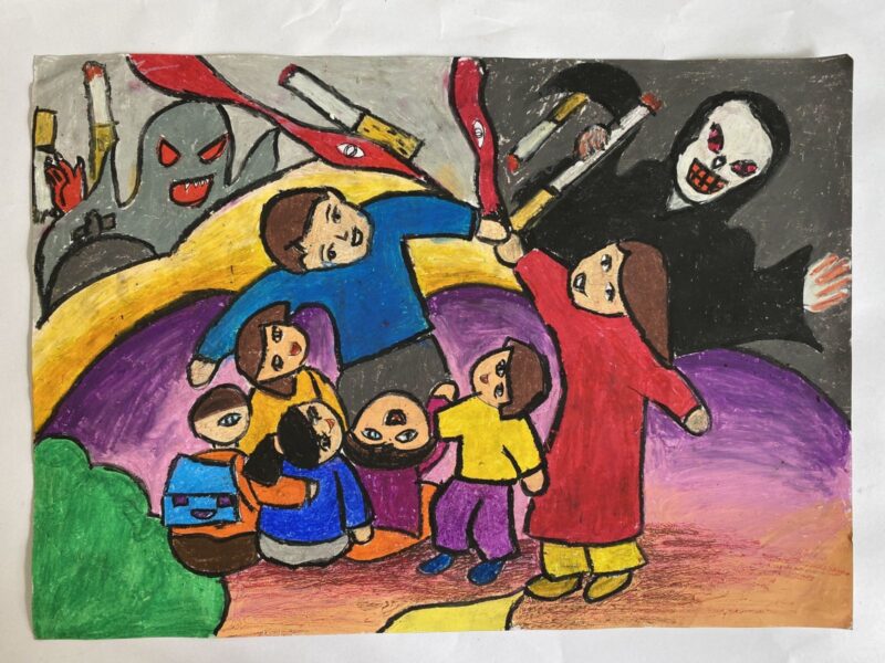 Vẽ tranh cấm hút thuốc lá cổ động vì sức khỏe gia đình