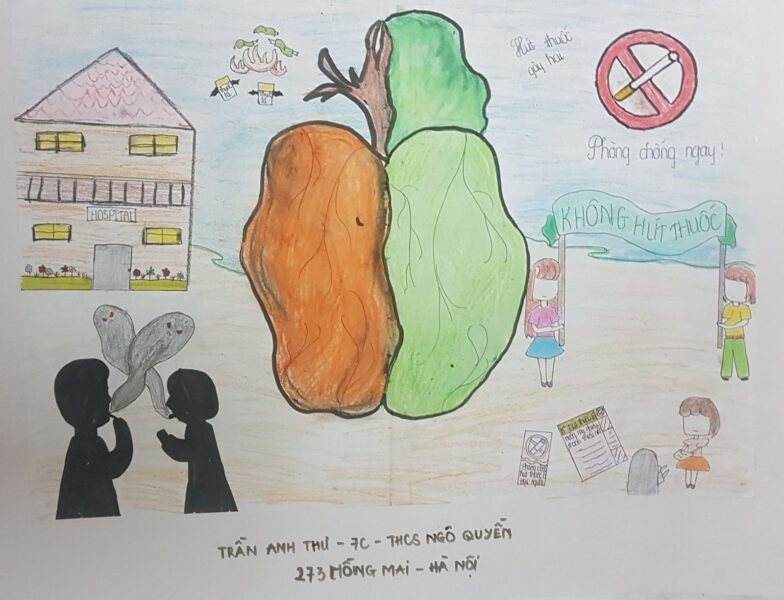 Vẽ tranh cấm hút thuốc lá tác hại lên phổi