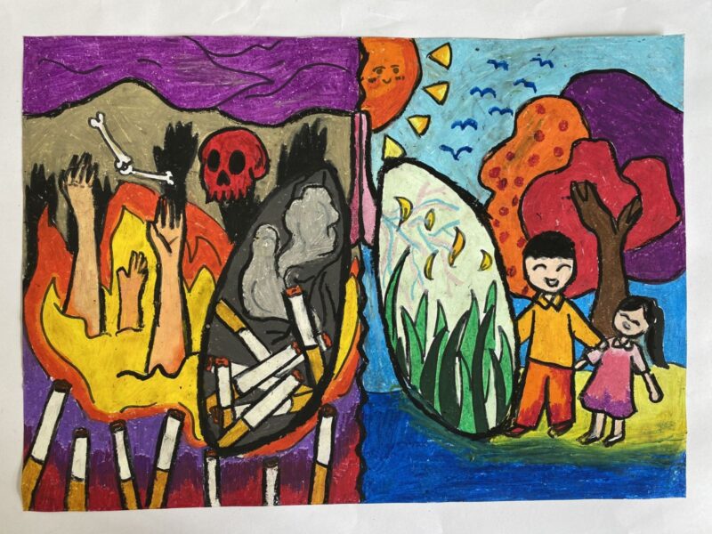 Vẽ tranh cấm hút thuốc lá tạm biệt thuốc lá là hạnh phúc tới