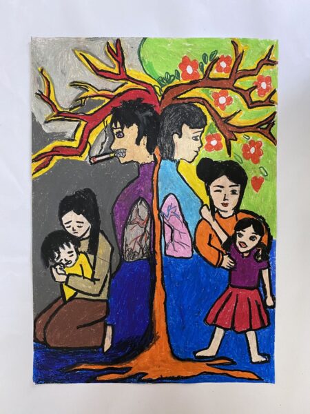 Vẽ tranh cấm hút thuốc lá vì thuốc lá ảnh hưởng đến hạnh phúc gia đình