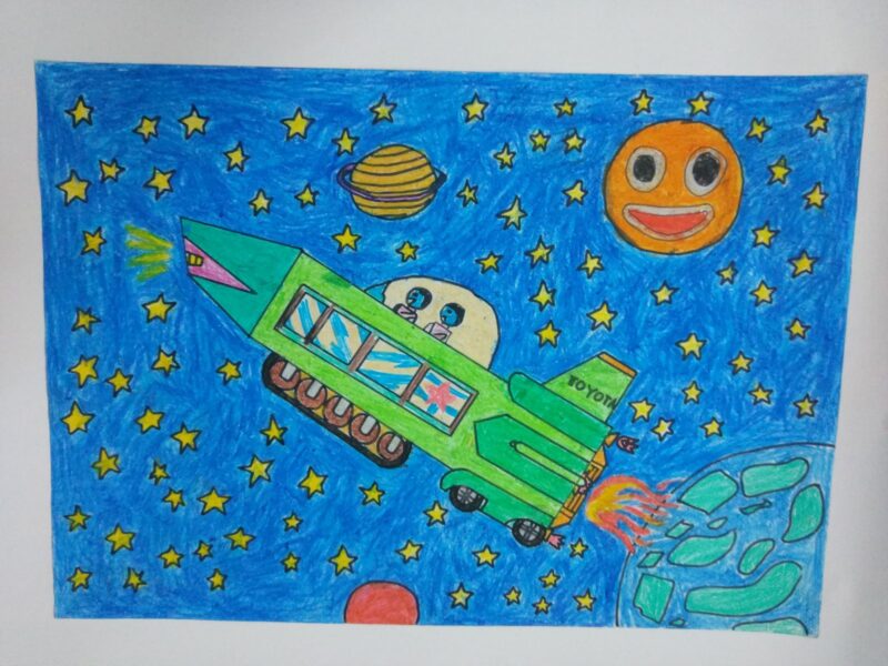 Vẽ tranh chiếc ô tô mơ ước hình tên lửa ra vũ trụ