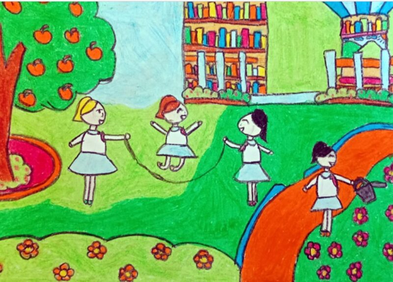 Vẽ tranh công viên xanh trường em tạo khu vui chơi