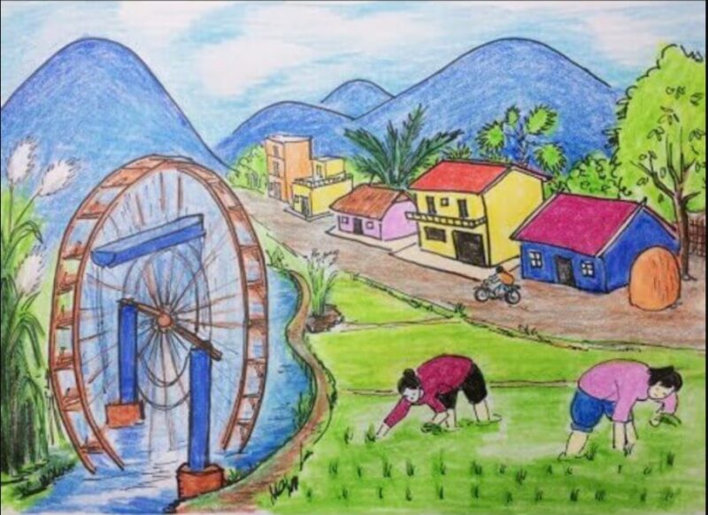 Vẽ tranh cuộc sống nông dân gieo mạ