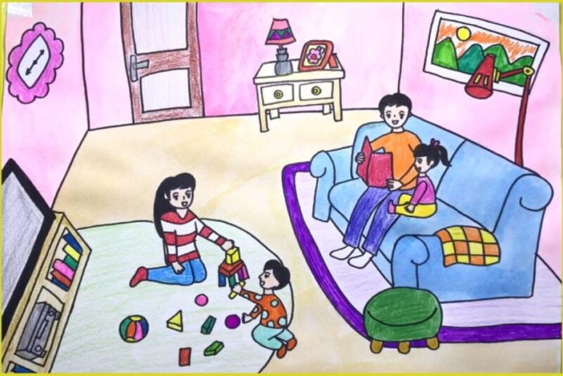Vẽ tranh cuộc sống sinh hoạt buổi tối của gia đình