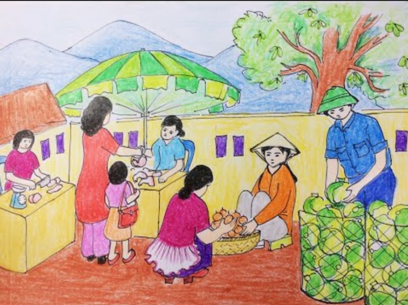 Vẽ tranh cuộc sống sinh hoạt chợ quê