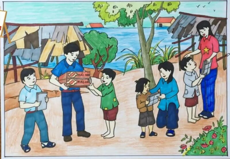 Vẽ tranh cuộc sống sinh hoạt làm từ thiện vùng quê