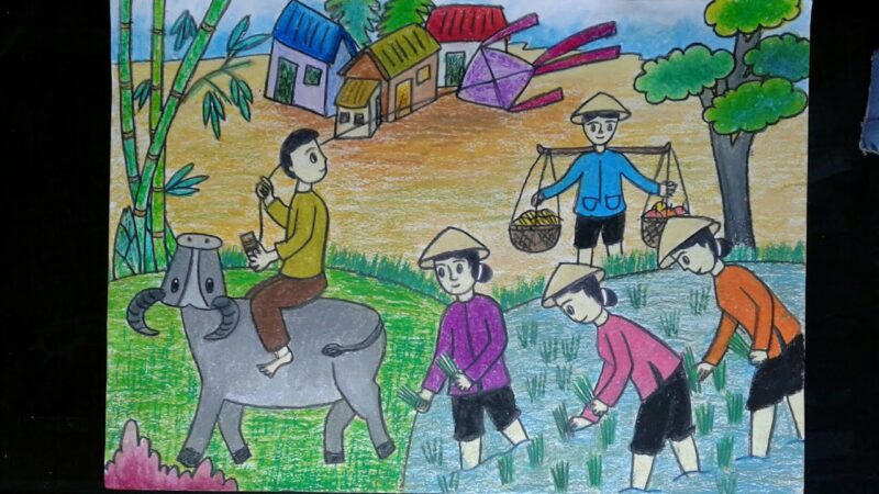 Vẽ tranh cuộc sống sinh hoạt ruộng đồng