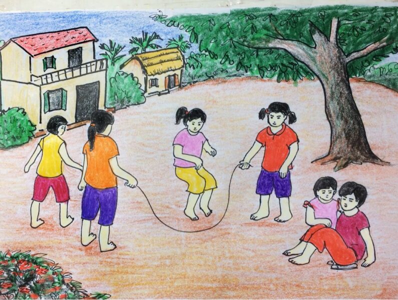 Vẽ tranh cuộc sống vui chơi nhảy dây
