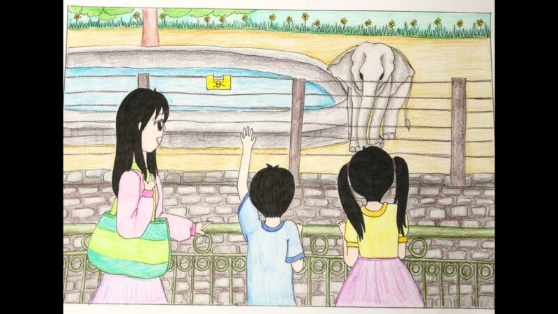 Vẽ tranh cuộc sống vui chơi tại sở thú