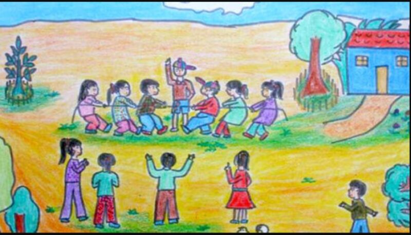 Vẽ tranh cuộc sống vui chơi trò chơi dân gian