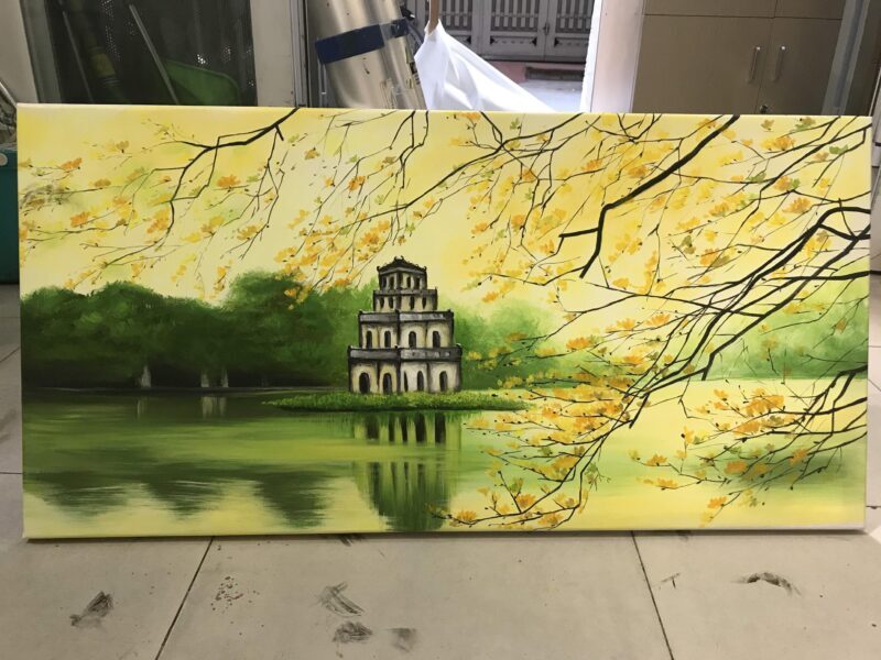 Vẽ tranh đề tài Hồ Gươm dưới tán cây