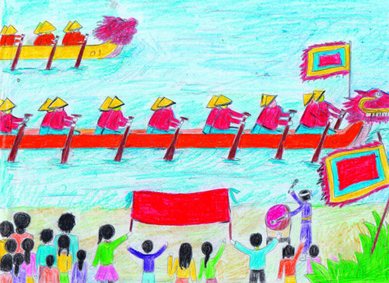 Vẽ tranh đề tài lễ hội đua thuyền
