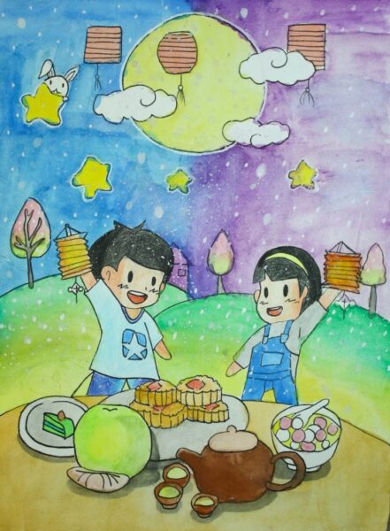 vẽ tranh đề tài lễ hội trung thu rước đèn
