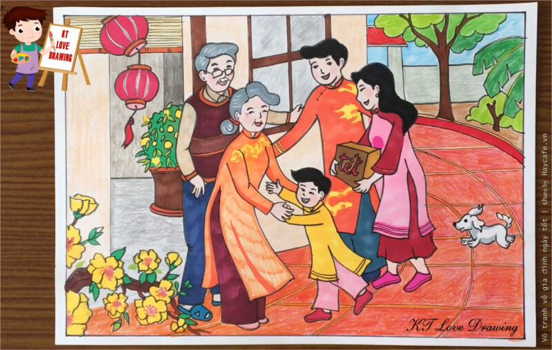 Vẽ tranh đề tài ngày tết chúc tết ông bà