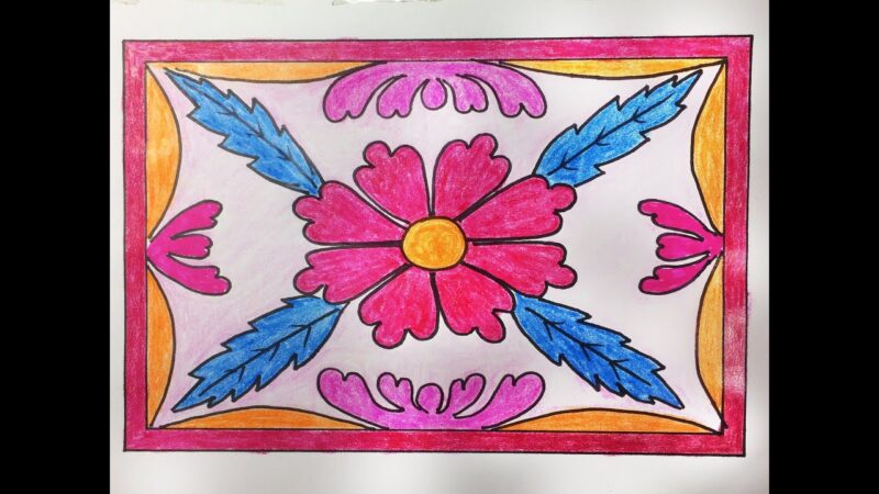 Vẽ tranh đề tài trang trí hình vuông viền đỏ