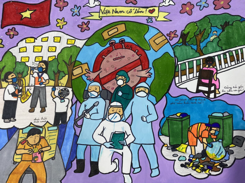 Vẽ tranh đề tài vững tin Việt Nam ôm trái đất